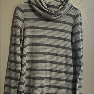 LOFT Striped Gray and Cream Cowl Neck Sweater